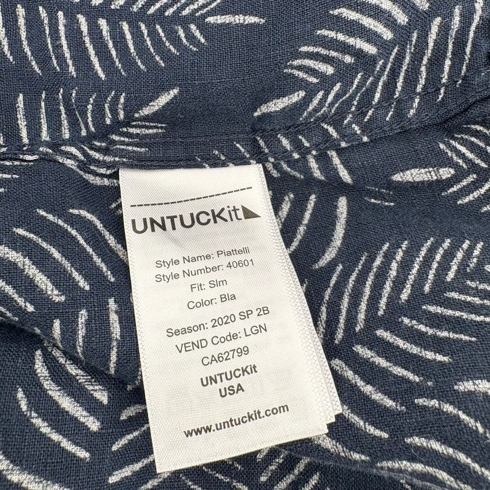 UNTUCKit Men's Large Slim Fit 100% Linen Leaf Print Button Down Shirt Blue - Picture 7 of 9
